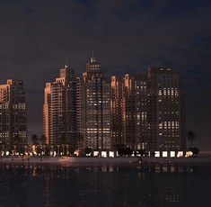 Emaar waterfront residential towers at dusk